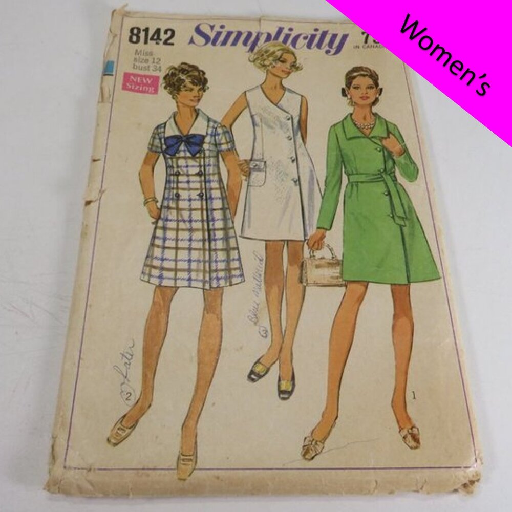 Simplicity 8142 Clothing Pattern Miss Size 12 Dress Fitted button front